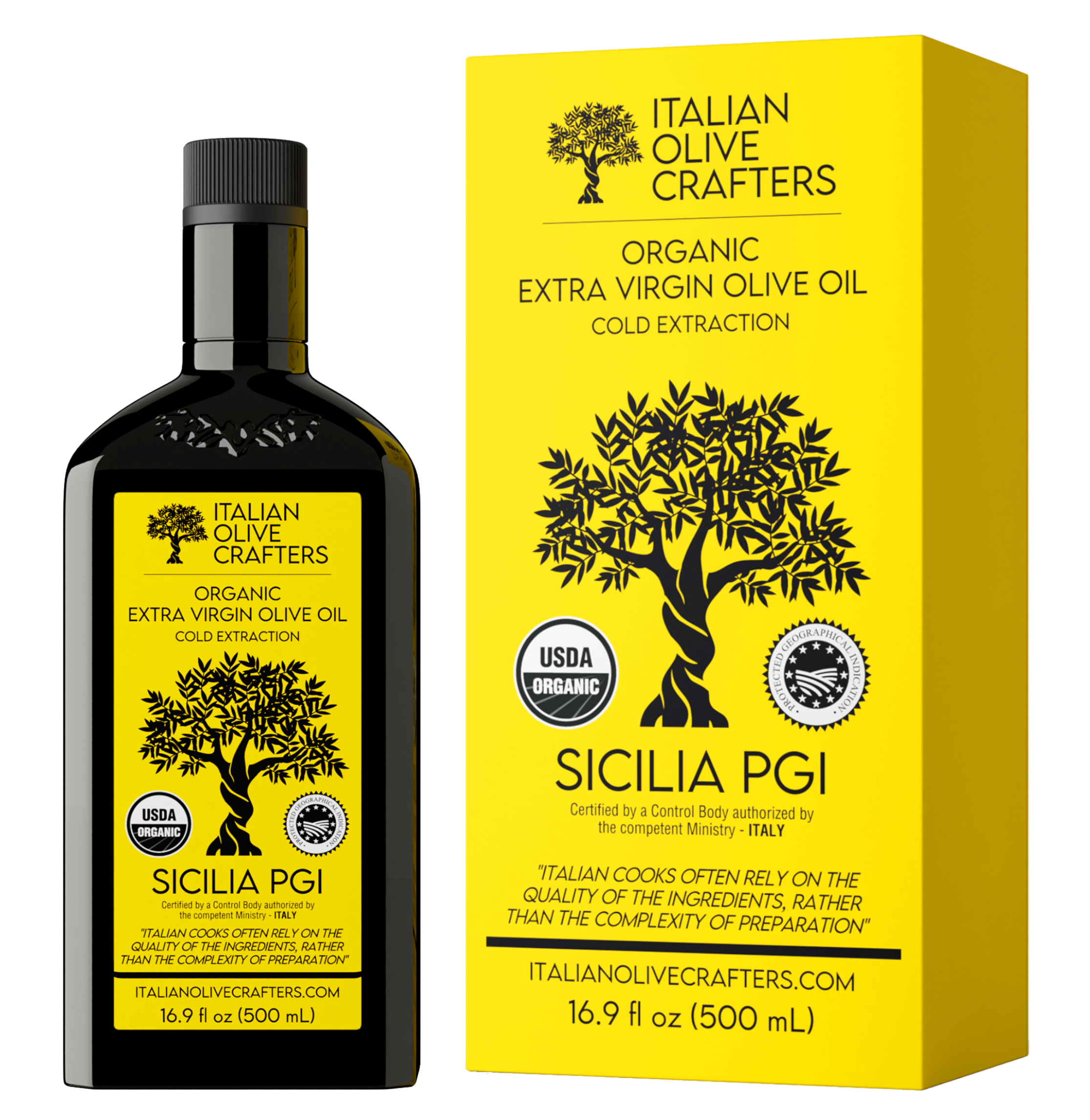 Olive Oil Bottle shown along with Packaging